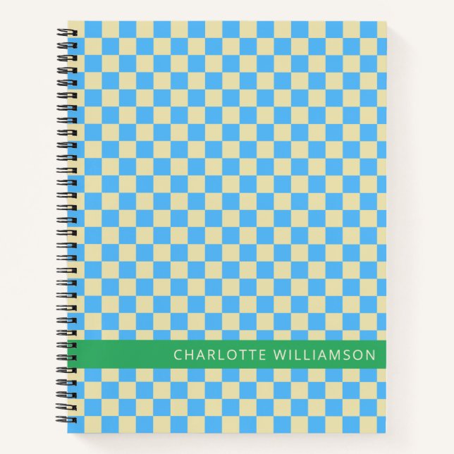 Carnet Nom personnalisé School Retro Checkerboard bleu (Devant)