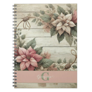 Carnet Nom Personnalisé Shabby Chic Pastel Poinsettias Ga