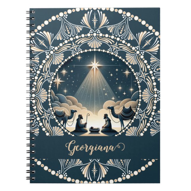 Carnet Nom personnalisé Star of Wonder Nativité Dot Manda (Devant)