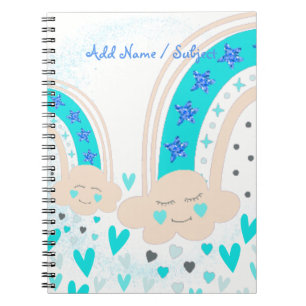 Carnet Nom personnalisé/Sujet mignon Arc en ciel et Coeur
