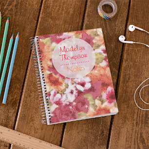 Carnet Nom Personnalisé Sur L'Aquarelle Motif Fleur Color