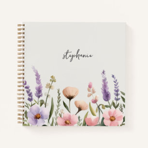 Carnet Nom personnalisé tendance Fleur sauvage aquarelle