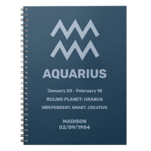 Carnet Nom personnalisé / Texte Symbole zodiaque Aquarius