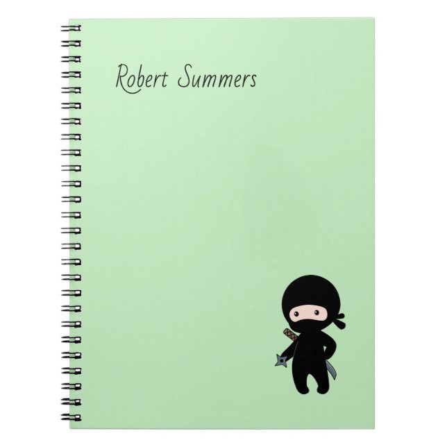Carnet Nom personnalisé Tiny Ninja sur Vert (Devant)