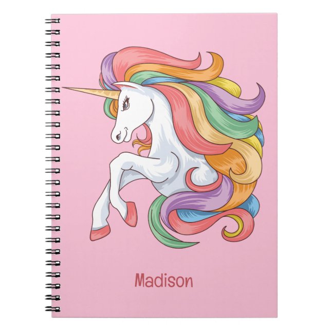 Carnet Nom personnalisé Unicorne colorée (Devant)