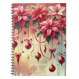 Carnet Nom personnalisé Whimsica Poinsettia Baubles de No