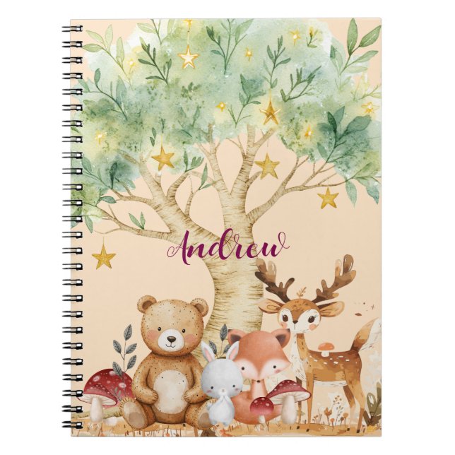 Carnet Nom personnalisé Whimsical Woodland Forest Animaux (Devant)