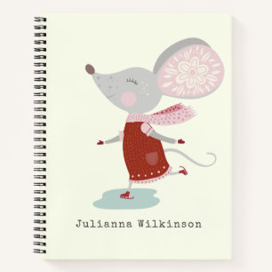Carnet Nom personnalisé Winter Ice Skater Mouse Holiday