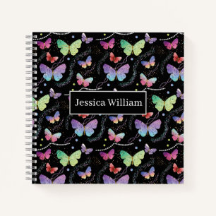 Carnet Nom personnel Élégant Papillons violets brillants