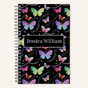 Carnet Nom personnel Élégant Papillons violets brillants