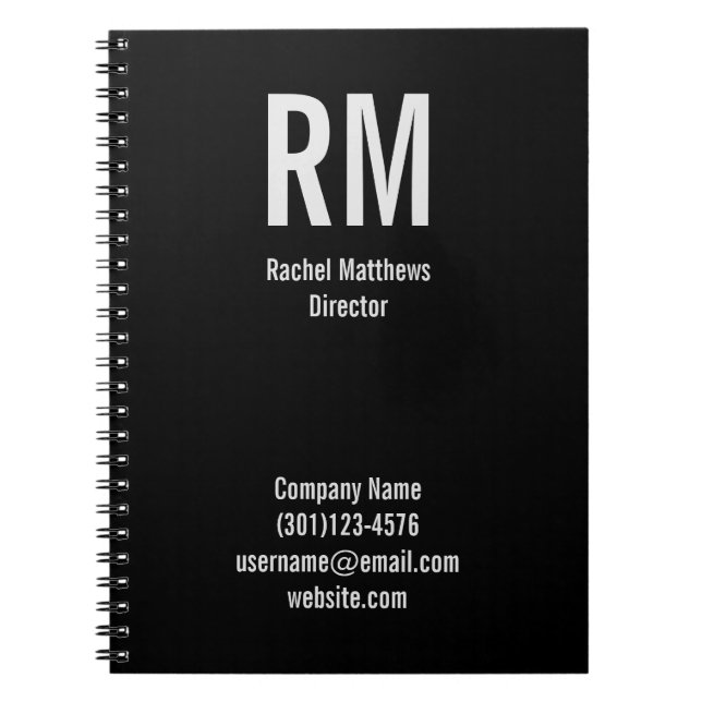 Carnet Nom professionnel noir et gris et monogramme (Devant)