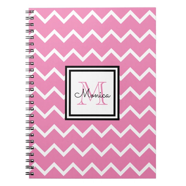 Carnet Nom rose de fille Monogram Chevron (Devant)