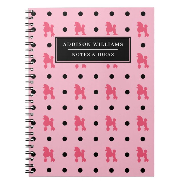 Carnet Nom unique Girly rose Black Poodles Motif (Devant)