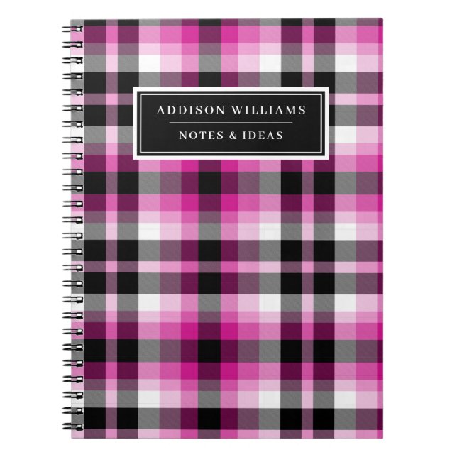 Carnet Nom unique Hot Rose Black Plaid Motif (Devant)