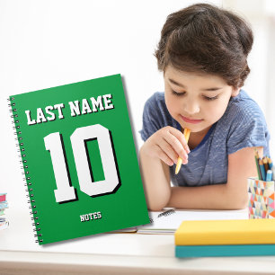 Carnet Nom vert personnalisé Numéro du maillot de sport