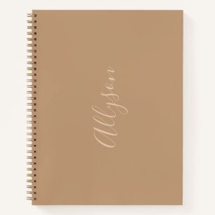 Carnet Nom vertical tendance en écriture bronzée, café