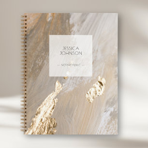 Carnet Notaire Public de Nom Aquarelle Beige Doré Élégant