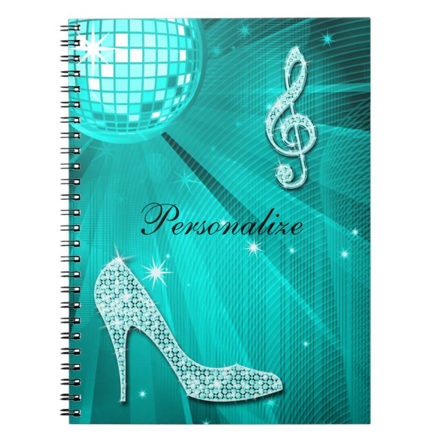 Carnet Note turquoise scintillante de musique et talon (Devant)