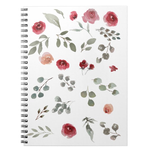 Carnet Notebook, rose, red, flowers, floral (Devant)