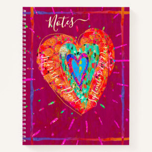 Carnet Notes cardiaques roses turquoise pour Hippie rétro
