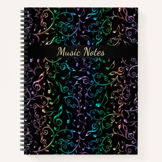 Carnet Notes de musique arc-en-ciel personnalisées (Devant)