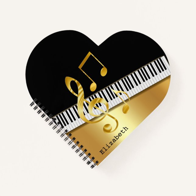 Carnet Notes de musique moderne Black Gold, Touches de pi (Devant)