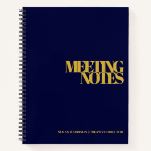 Carnet Notes de réunion d'affaires modernes Or Bleu marin