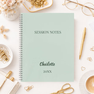 Carnet Notes de séance de travail du coach vert sauge