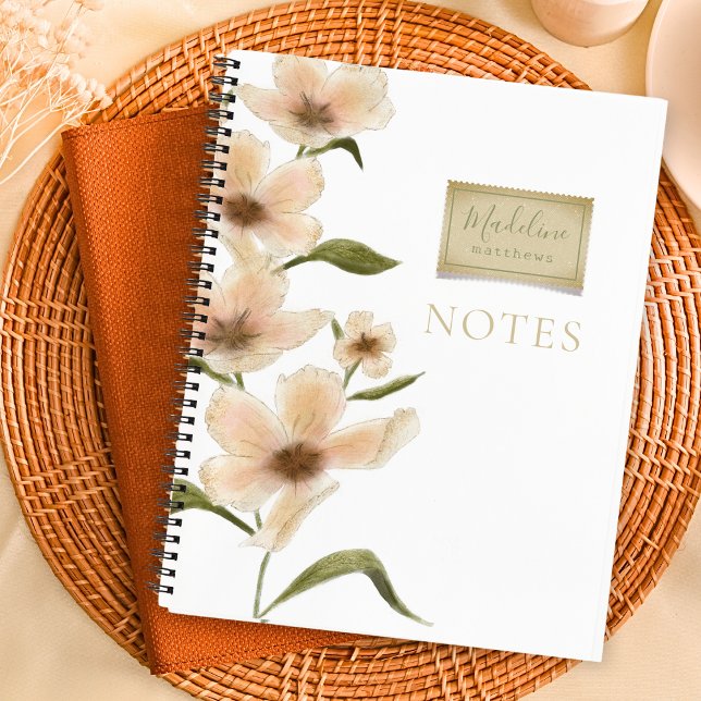 Carnet Notes de timbre Vintage des Fleurs sauvages de cha (Elegant monogram name wildflower shabby chic vintage floral stamp notebook with script typography.)