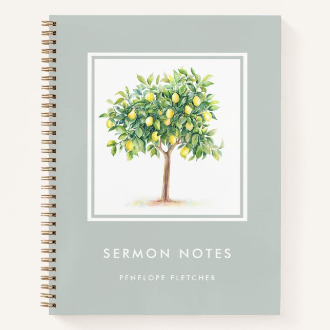 Carnet Notes du sermon Aquarelle Citron Arbre Sage Vert (Devant)