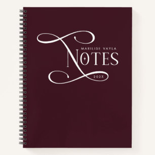 Carnet Notes Élégantes Modernes Personnalisées Bordeaux