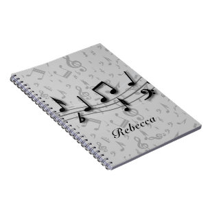 Carnet Notes musicales noires et grises personnalisées
