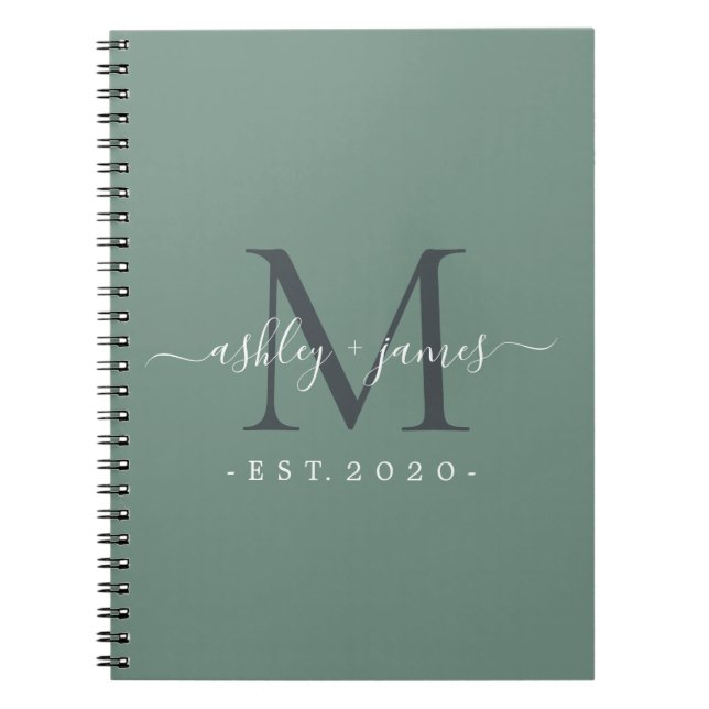 Carnet Nouveau marié M. Mme Monogram Noms Année Dusty Gre (Devant)