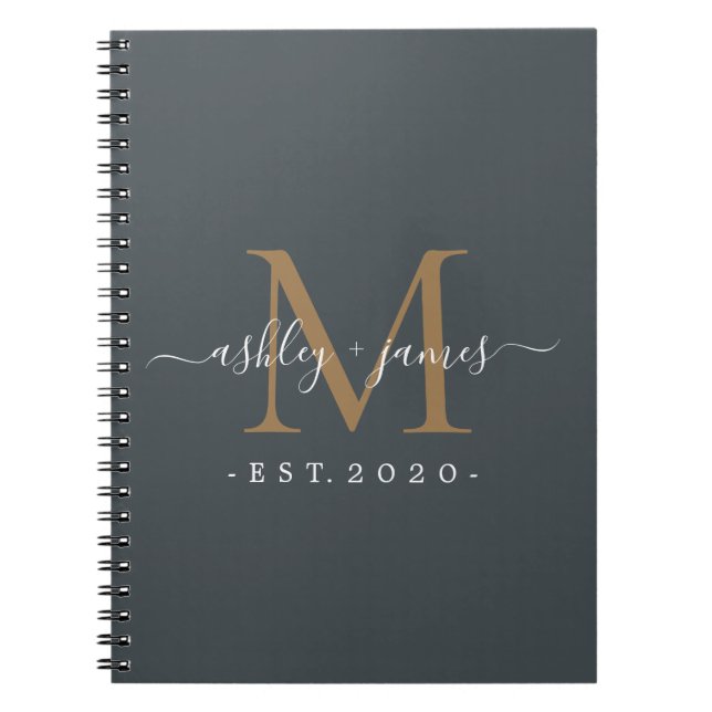 Carnet Nouveau marié M. Mme Monogram Noms Année Gold Grey (Devant)