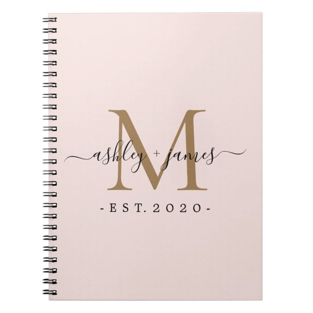 Carnet Nouveau marié M. Mme Monogram Noms Année Rose or (Devant)