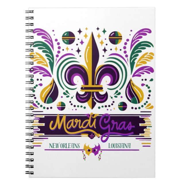 Carnet Nouvelle-Orléans Mardi Gras jaune violet vert (Devant)