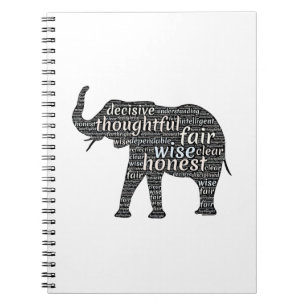Carnet Nuage de mots sur les qualités d'un éléphant
