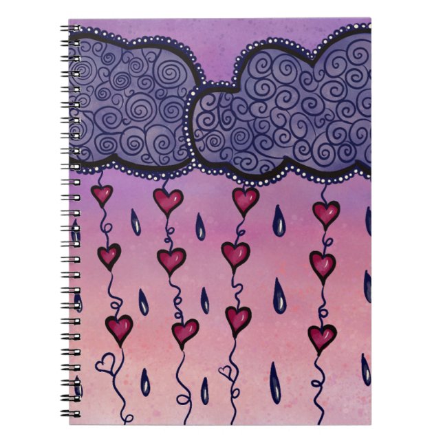Carnet Nuages mignons, coeurs et gouttes de pluie (Devant)