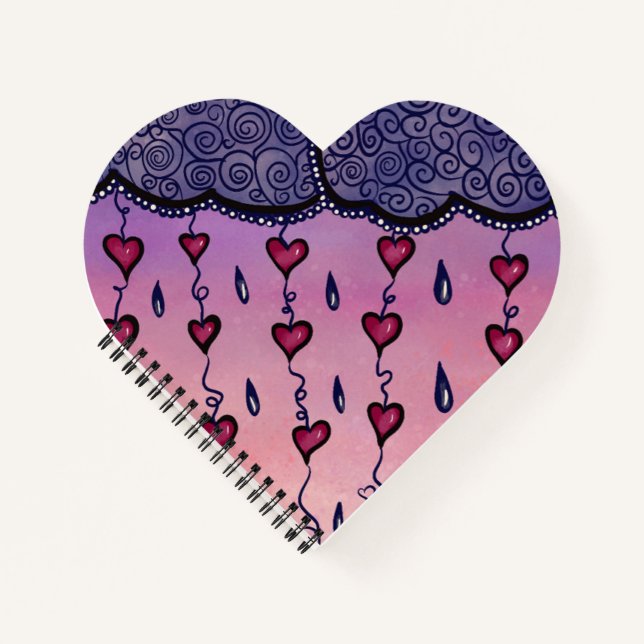 Carnet Nuages mignons, coeurs et gouttes de pluie (Devant)