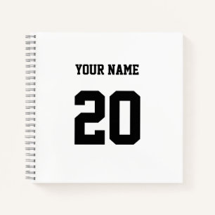 Carnet Numéro et nom personnalisés noir et blanc