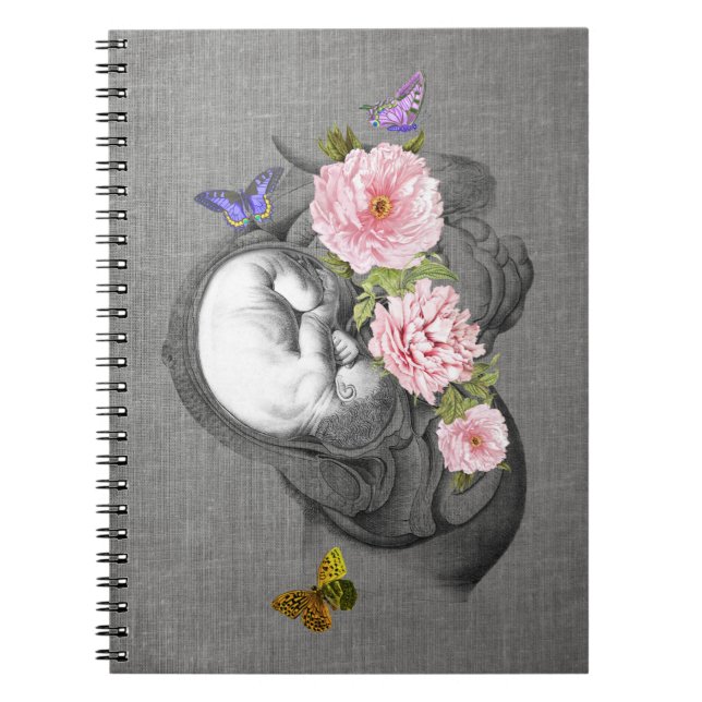 Carnet OBGYN Anatomie Florale Art Womb Baby Design 2 (Devant)