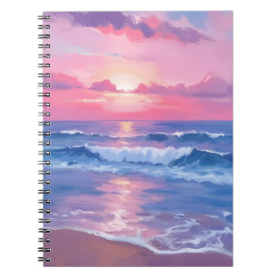 Carnet Océan Rose Peint Pastel Aquarelle Côtière