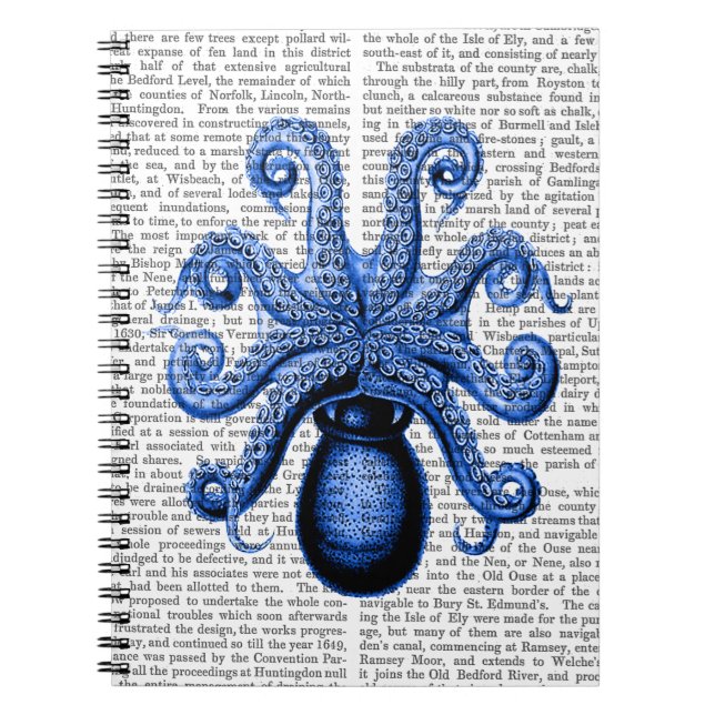 Carnet Octopus bleu vintage 1 sous (Devant)