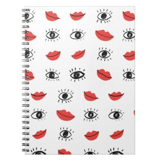 Carnet Oeil dessiné à la main, lèvres, motif tendance.