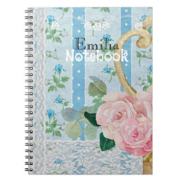 Carnet Œuvre d'art rustique florale rose antique bleu mon