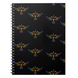 Carnet Oiseau abstrait doré, violet et vert sur noir