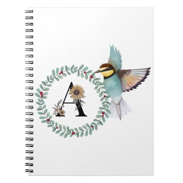 Carnet Oiseau avec couronne avec lettre A (Devant)