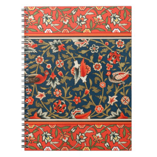Carnet Oiseau et fleurs Perse Motif bleu rouge