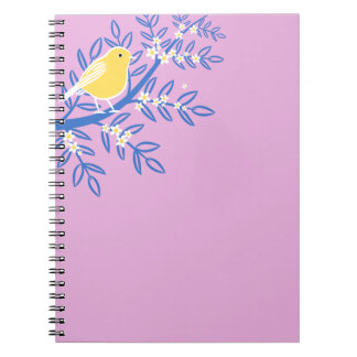 Carnet Oiseau jaune illustré sur un Arrière - plan rose
