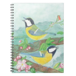 Carnet Oiseaux chantant sur une branche d'arbre en fleurs